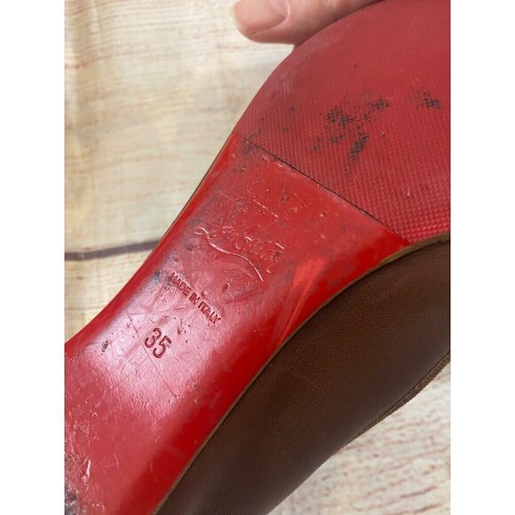 Christian Louboutin Women's Brown Leather Pointed Toe Ballet Flats - 35 (US 5) - Picture 8 of 10